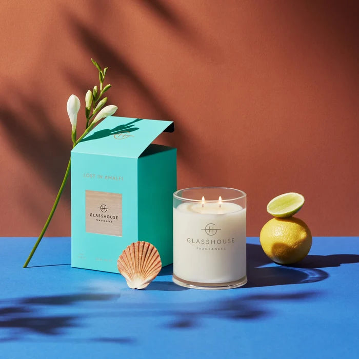 Glasshouse Lost In Amalfi 13.4 oz soy candle freesia lavender lime moss home fragrance gift from Magnolias Home Decor