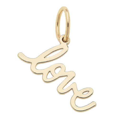 Gold Love cursive script charm for jewelry gift from Magnolias Home Decor