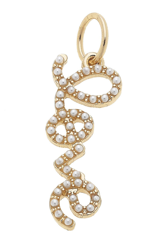 Gold pearl studded Love script charm for jewelry gift from Magnolias Home Decor
