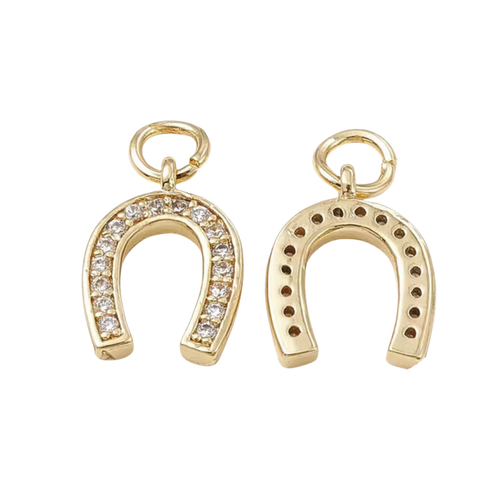 Gold pave horseshoe lucky charm for jewelry gift from Magnolias Home Decor