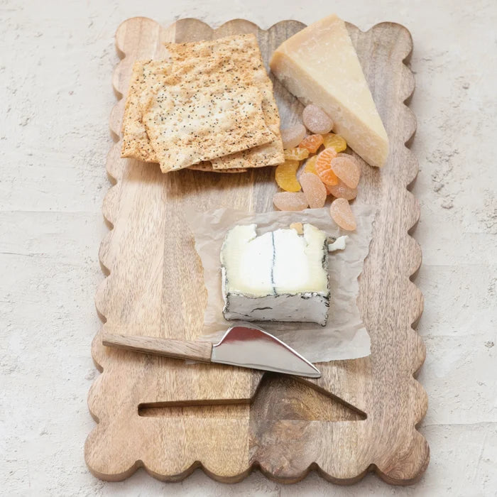 Mango Wood Scalloped Serving Board Set