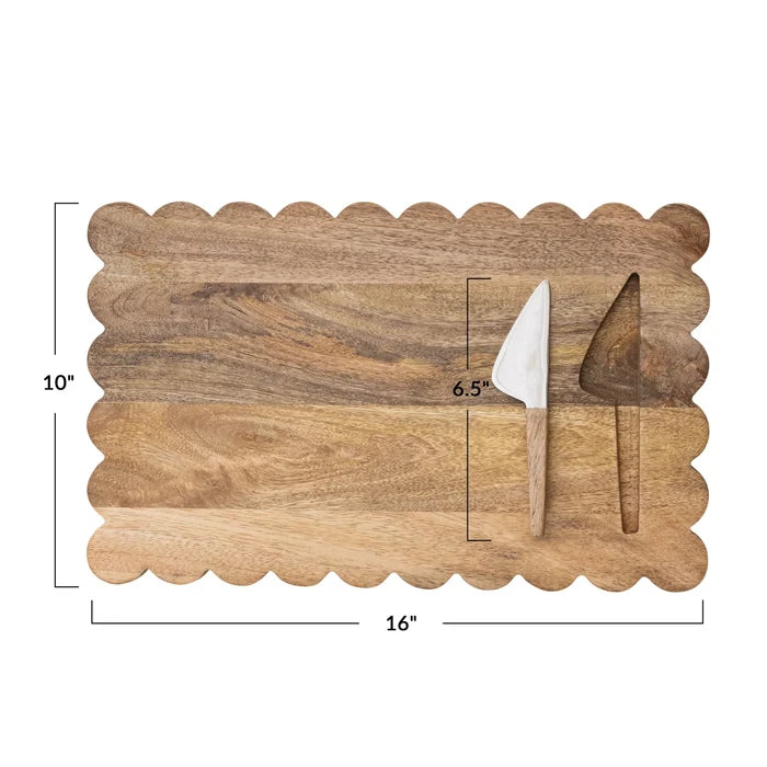 Mango Wood Scalloped Serving Board Set