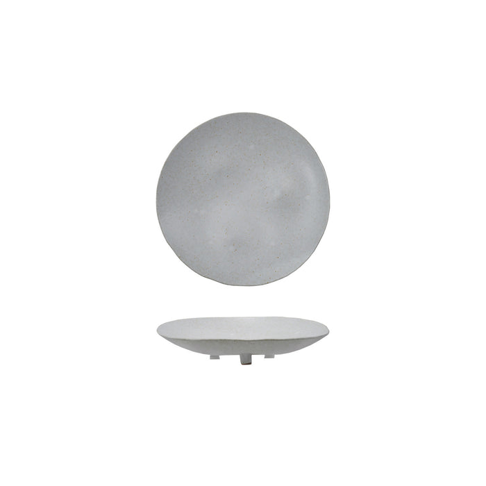 Stoneware Footed Platter, Reactive Glaze, Matte Cream Color Speckled (Each One Will Vary)