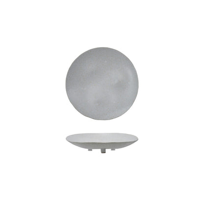 Stoneware Footed Platter, Reactive Glaze, Matte Cream Color Speckled (Each One Will Vary)