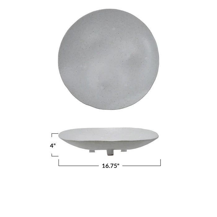 Matte Cream Stoneware Footed Platter