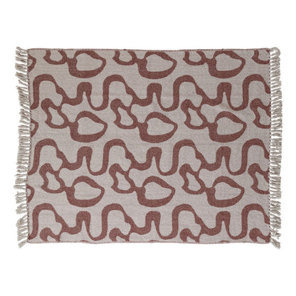 Woven Recycled Cotton Blend Jacquard Throw w/ Abstract Pattern & Fringe, Natural & Brown