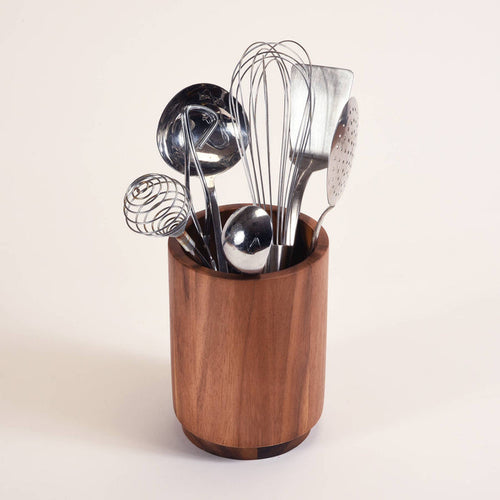Medium Acacia Lazy Susan Utensil Holder
