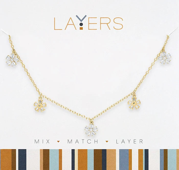 Gold mini flower adjustable layers necklace for everyday gift from Magnolias Home Decor
