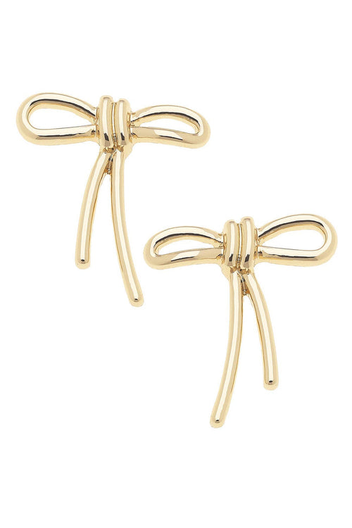 Gold lopsided bow Molly stud earrings for everyday gift from Magnolias Home Decor