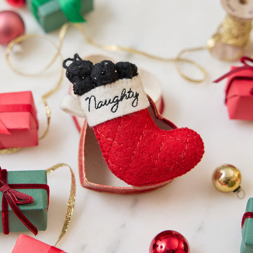 Naughty Stocking with Coal Ornament
