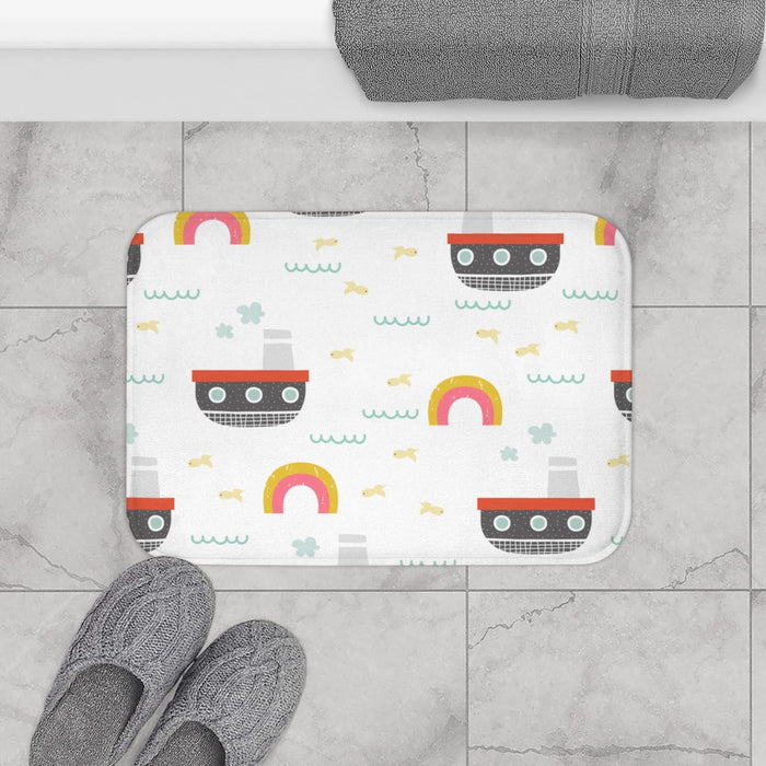 Kids Bath Mat Nautical Ocean Boats, Kids Shower Mat, Kids Bathtub Mat, Kids Bathroom Decor, Kids Bathroom Accessories, Kids Modern Decor, Made in the USA | Pippa + June