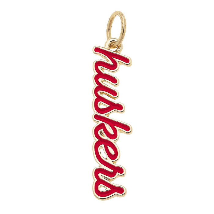 Gold Nebraska Cornhuskers enamel script charm for jewelry gift from Magnolias Home Decor