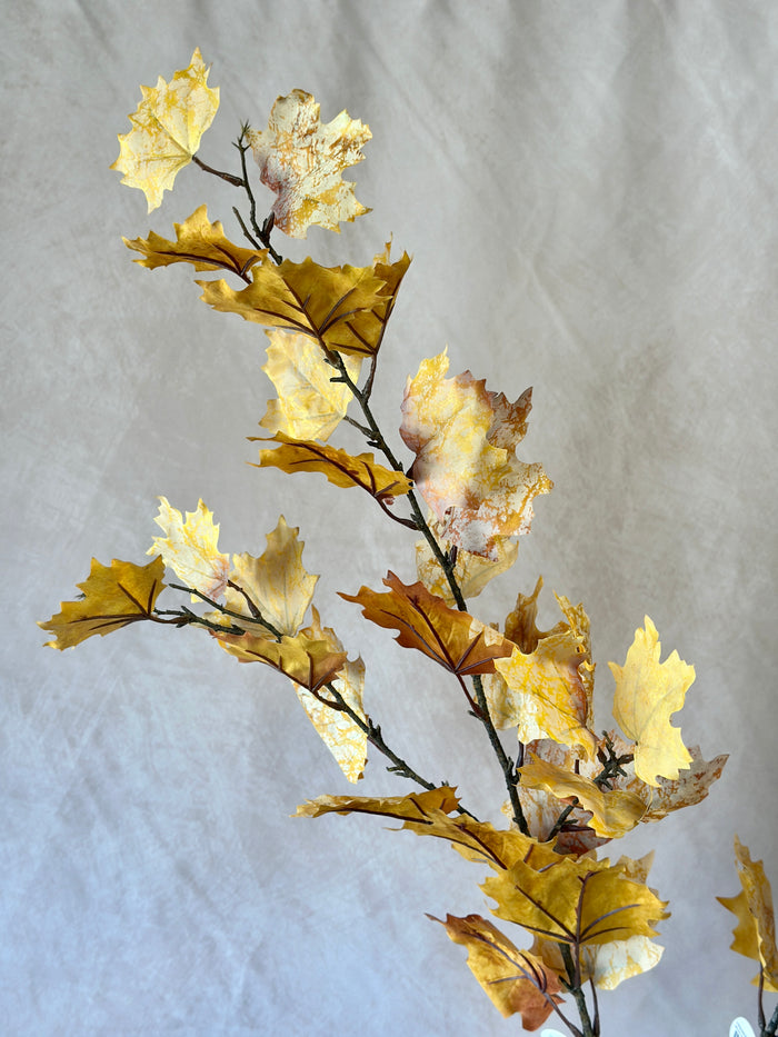 Silk orange red northern Vermont maple leaf spray for farmhouse traditional fall home decor from Magnolias Home Decor