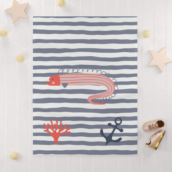 Boys Blanket Blue Striped Ocean Barracuda, Boys Throw Blanet, GirlsBoys Bedding, Baby Boys Toddler Binkie | Pippa + June