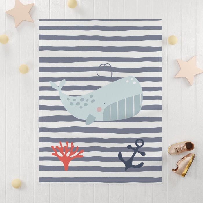 Boys Blanket Blue Striped Ocean Whale, Boys Throw Blanet, GirlsBoys Bedding, Baby Boys Toddler Binkie | Pippa + June
