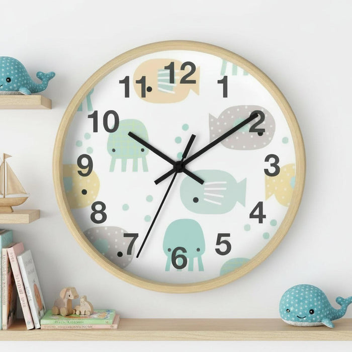 Kids Wall Clock Ocean Fish, Gender Neutral, Large Clock, Silent No Ticking, Nursery Wall Clock, Childrens Wall Clock, Kids Bedroom Wall Decor, Nursery Wall Decor, Kids Decor, Made in the USA | Pippa + June