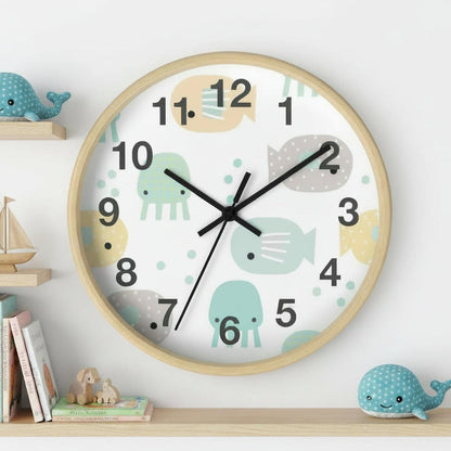 Kids Wall Clock Ocean Fish, Gender Neutral, Large Clock, Silent No Ticking, Nursery Wall Clock, Childrens Wall Clock, Kids Bedroom Wall Decor, Nursery Wall Decor, Kids Decor, Made in the USA | Pippa + June