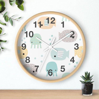 Kids Wall Clock Ocean Fish, Gender Neutral, Large Clock, Silent No Ticking, Nursery Wall Clock, Childrens Wall Clock, Kids Bedroom Wall Decor, Nursery Wall Decor, Kids Decor, Made in the USA | Pippa + June