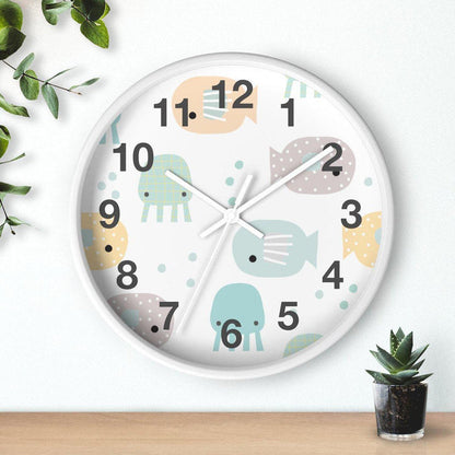 Kids Wall Clock Ocean Fish, Gender Neutral, Large Clock, Silent No Ticking, Nursery Wall Clock, Childrens Wall Clock, Kids Bedroom Wall Decor, Nursery Wall Decor, Kids Decor, Made in the USA | Pippa + June