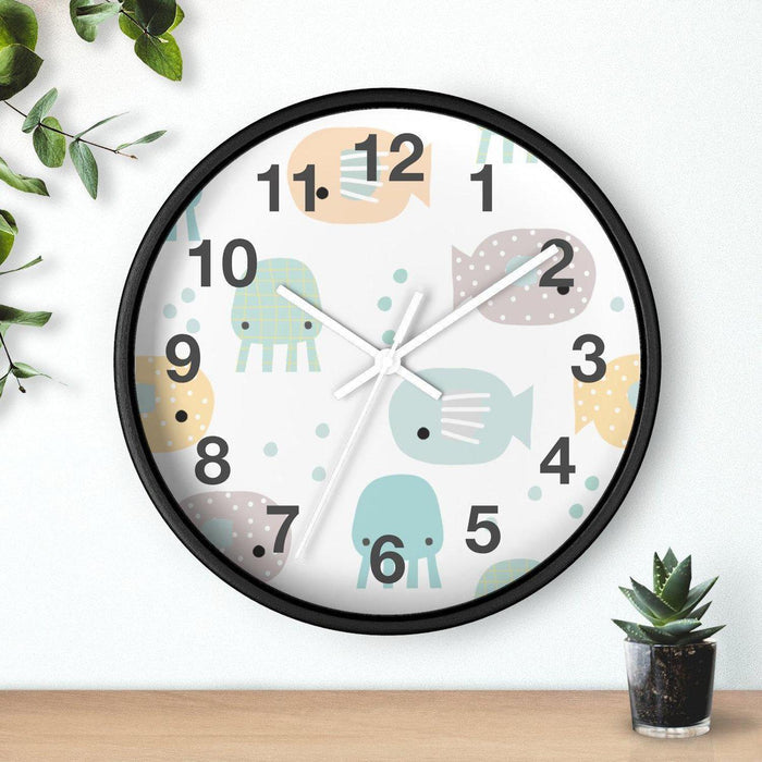 Kids Wall Clock Ocean Fish, Gender Neutral, Large Clock, Silent No Ticking, Nursery Wall Clock, Childrens Wall Clock, Kids Bedroom Wall Decor, Nursery Wall Decor, Kids Decor, Made in the USA | Pippa + June