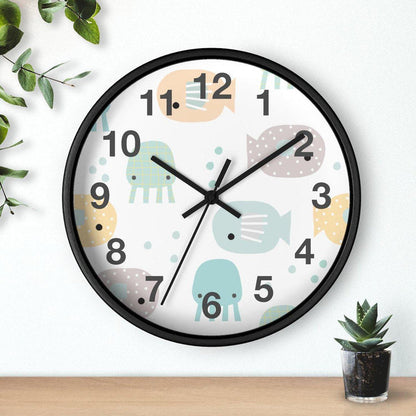 Kids Wall Clock Ocean Fish, Gender Neutral, Large Clock, Silent No Ticking, Nursery Wall Clock, Childrens Wall Clock, Kids Bedroom Wall Decor, Nursery Wall Decor, Kids Decor, Made in the USA | Pippa + June