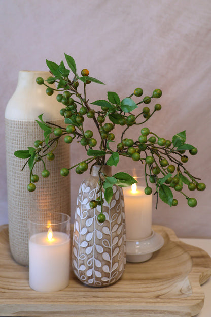Silk green olive berry spray 14 inch outdoor safe for farmhouse transitional everyday home decor from Magnolias Home Decor