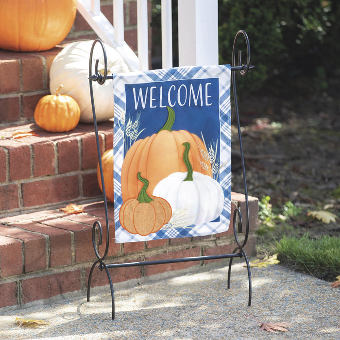 Fabric plaid pumpkins applique garden flag 12.5 x 18 inch outdoor safe for farmhouse traditional fall home decor from Magnolias Home Decor