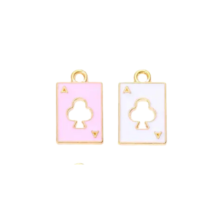 Pink playing card charm for jewelry gift from Magnolias Home Decor