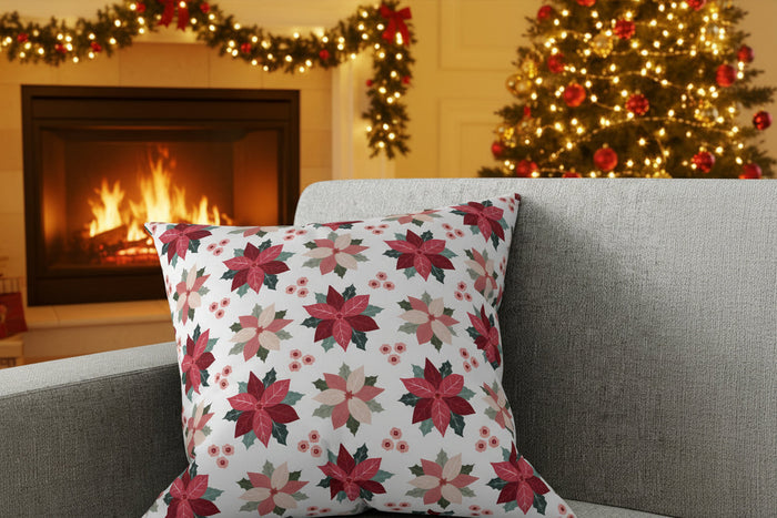 Christmas Throw Pillows Pointsettias, Holiday Decorative Pillows, Farmhouse Christmas Throw Pillows, Sofa Pillows, Bed Pillows, Seasonal Cushions, Pillow Covers, Made in the USA | Pippa + June