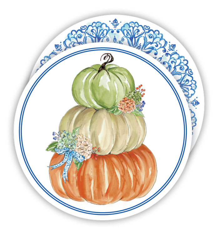 Paper pumpkin hydrangea stack coasters for traditional cottagecore fall entertaining from Magnolias Home Decor