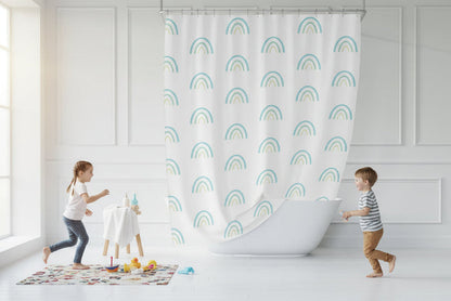 Kids Shower Curtain Rainbows Gender Neutral, Kids Bath Curtain, Kids Bathroom Decor, Kids Bathroom Accessories, Made in the USA | Pippa + June