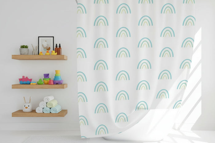 Kids Shower Curtain Rainbows Gender Neutral, Kids Bath Curtain, Kids Bathroom Decor, Kids Bathroom Accessories, Made in the USA | Pippa + June