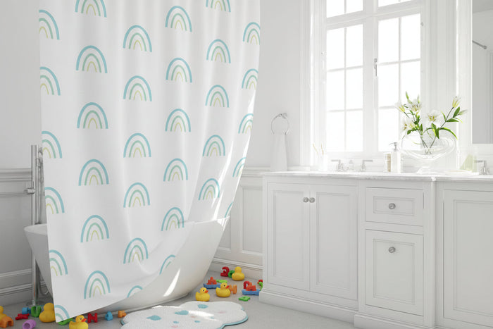 Kids Shower Curtain Rainbows Gender Neutral, Kids Bath Curtain, Kids Bathroom Decor, Kids Bathroom Accessories, Made in the USA | Pippa + June