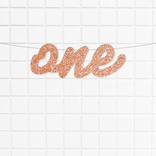 Rose Gold Glitter One Script Letter Banner