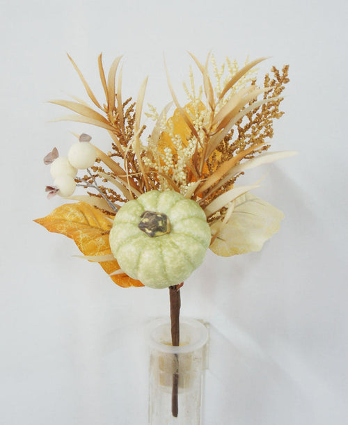 Silk orange brown rustling leaves pumpkin pick for farmhouse traditional fall home decor from Magnolias Home Decor