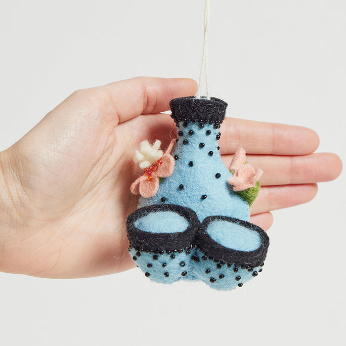 Felt sake pitcher and cup ornament with cherry blossoms, handmade and fair trade.