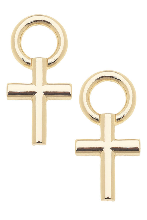 Gold cross huggie charm for jewelry gift from Magnolias Home Decor