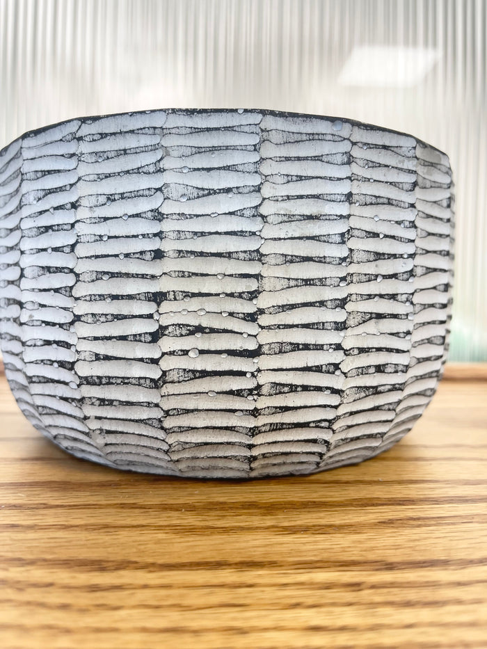 Short Carved Cement Black Pot