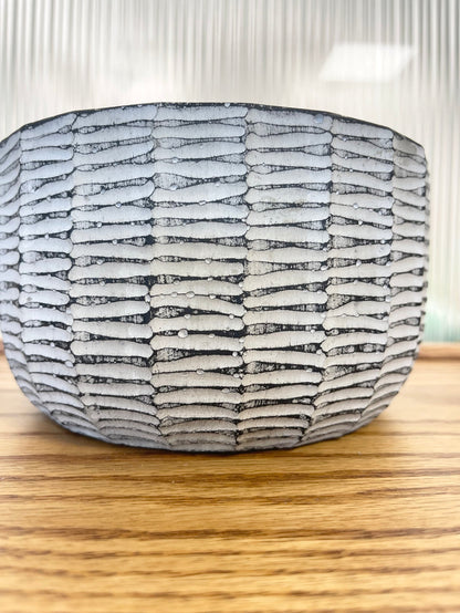 Short Carved Cement Black Pot