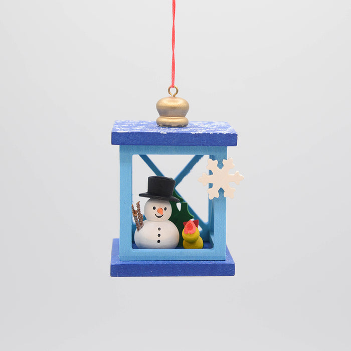 Snowman Lantern German Wooden Ornament