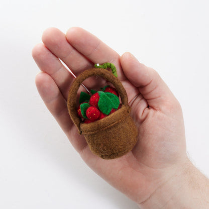 Handcrafted strawberry ornament made from sustainable wool, artisan-made in Kyrgyzstan