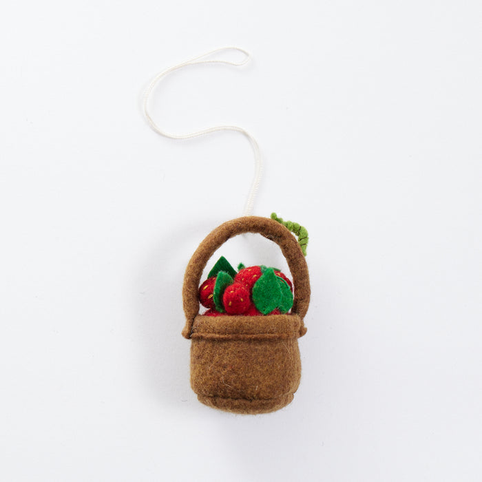 Eco-conscious felt ornament with strawberries and caterpillar, perfect for food lovers