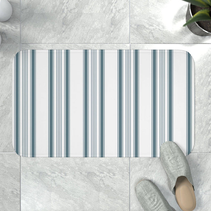 Bath Mat Minimalist Modern Striped Blue White, Bath Mat Modern Minimalist Striped, Bathroom Decor & Accessories | Pippa + June