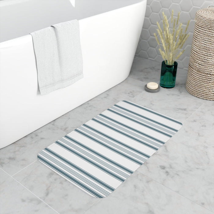 Bath Mat Minimalist Modern Striped Blue White, Bath Mat Modern Minimalist Striped, Bathroom Decor & Accessories | Pippa + June