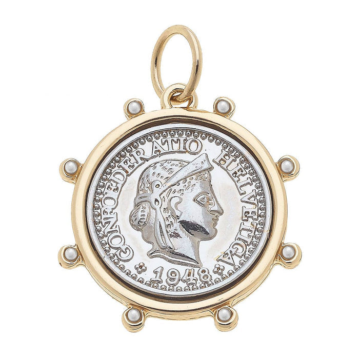 Gold two-tone studded coin charm for jewelry gift from Magnolias Home Decor