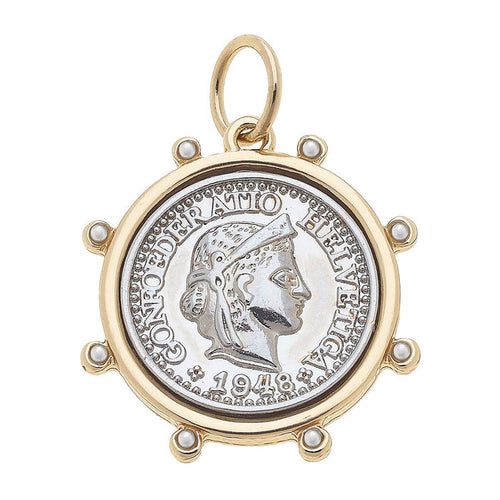 Gold two-tone studded coin charm for jewelry gift from Magnolias Home Decor
