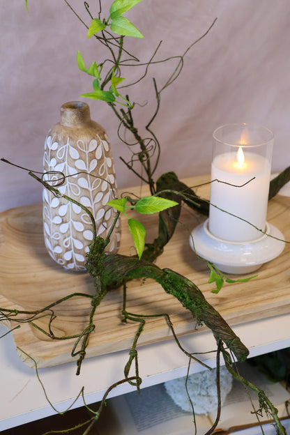 Silk green traverse mossed twig vine with leaves for farmhouse transitional everyday home decor from Magnolias Home Decor