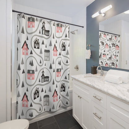 Shower Curtain Village Country, Modern Bathroom Decor, Bathroom Accessories, Made in the USA | Pippa + June