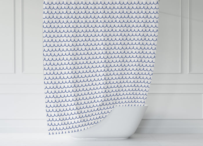 Modern Shower Curtains Abstract Blue Waves, Nautical Shower Curtain, Bathroom Decor, Bathroom Accessories, Made in the USA | Pippa + June