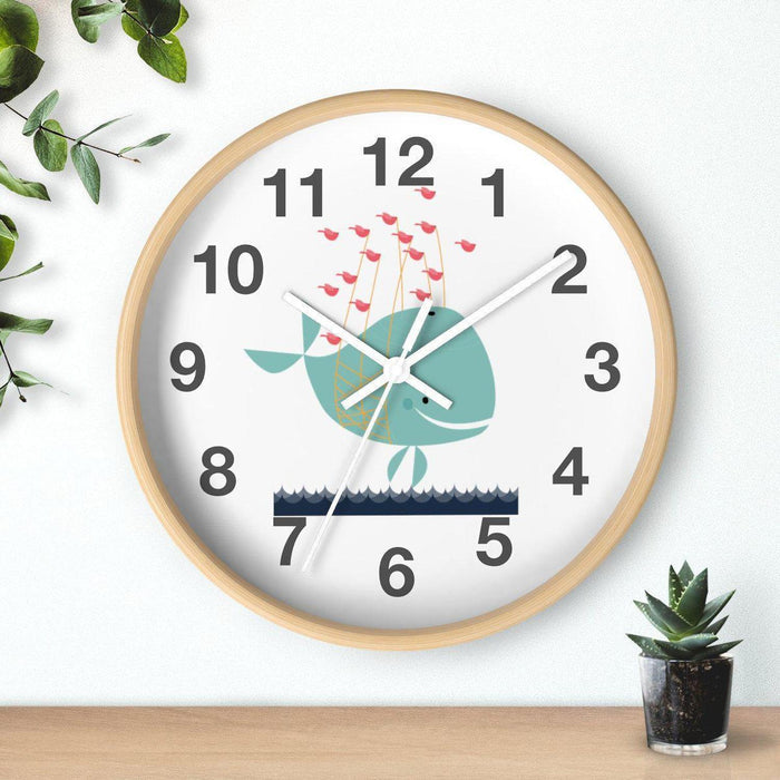 Nursery Wall Clock No Ticking Ocean Whale, Kids Wall Clock, Nursery Large Wall Clock, Silent Nursery Wall Clock, Kids Wall Decor | Pippa + June